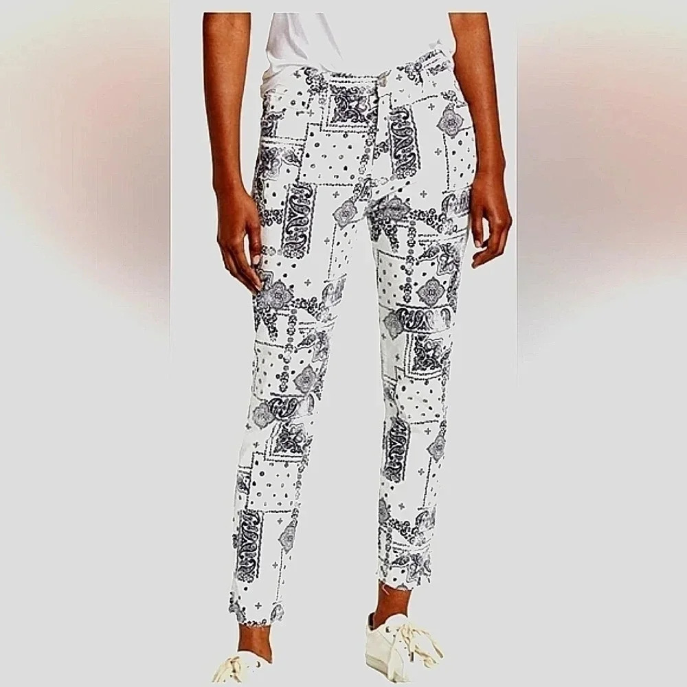 Kensie Jeans split raw hem high rise vintage luxe bandana white jean 2 - Picture 3 of 12